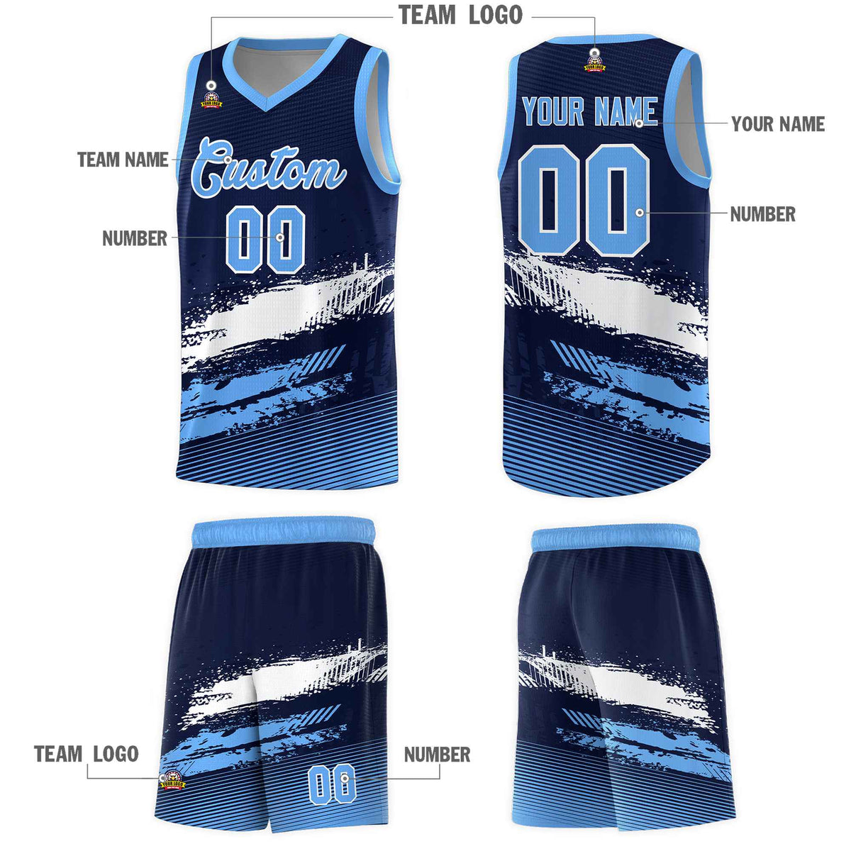 Custom Navy White and Powder Blue Graffiti Pattern Sports Uniform Basketball Jersey|KXKSHOP