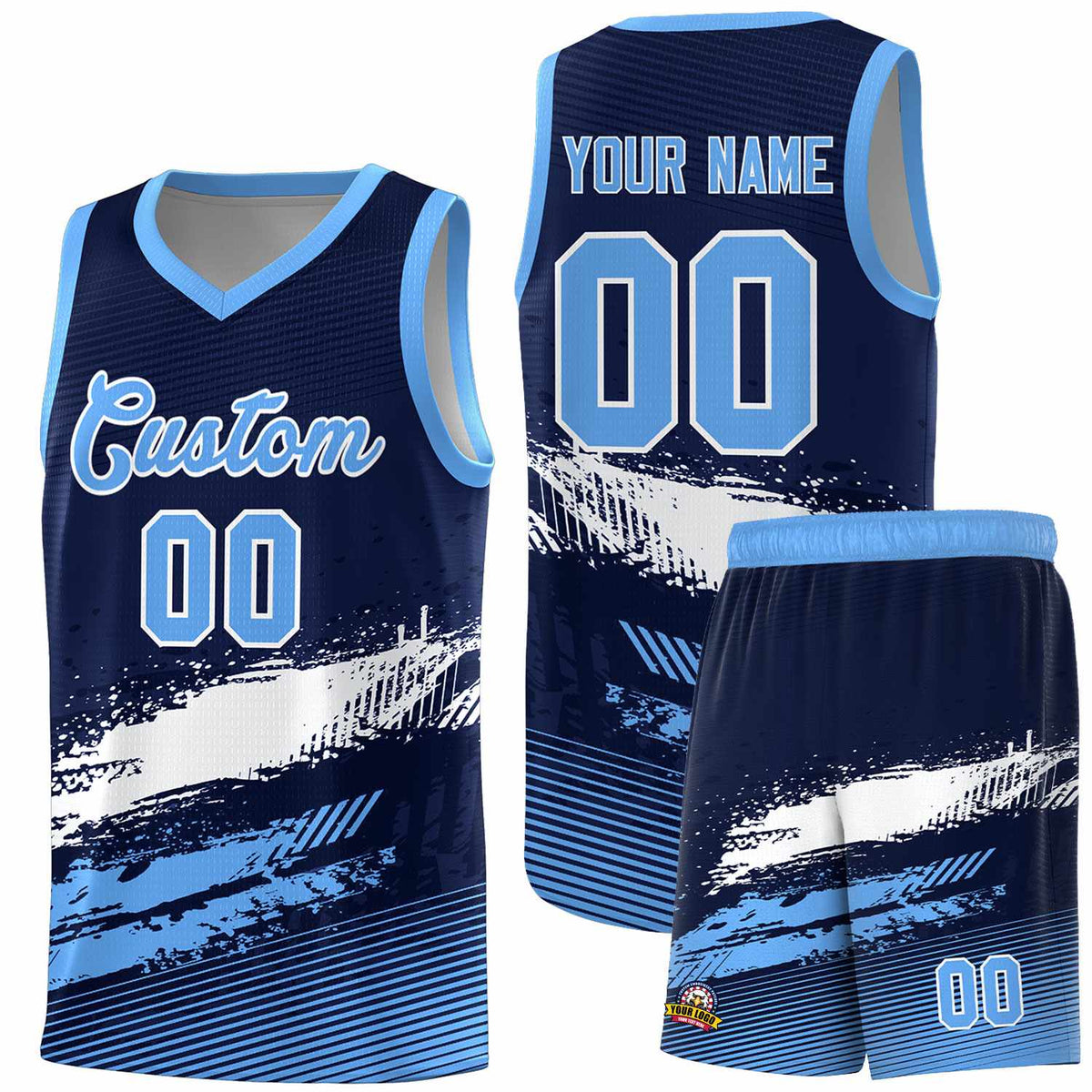 Custom Navy White and Powder Blue Graffiti Pattern Sports Uniform Basketball Jersey|KXKSHOP