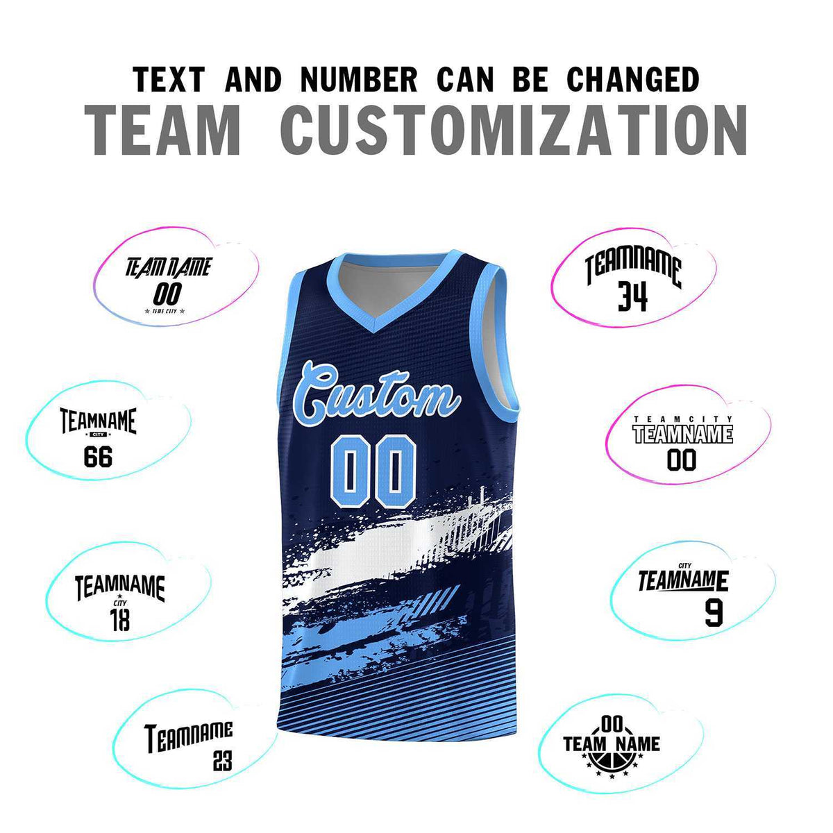 Custom Navy White and Powder Blue Graffiti Pattern Sports Uniform Basketball Jersey|KXKSHOP