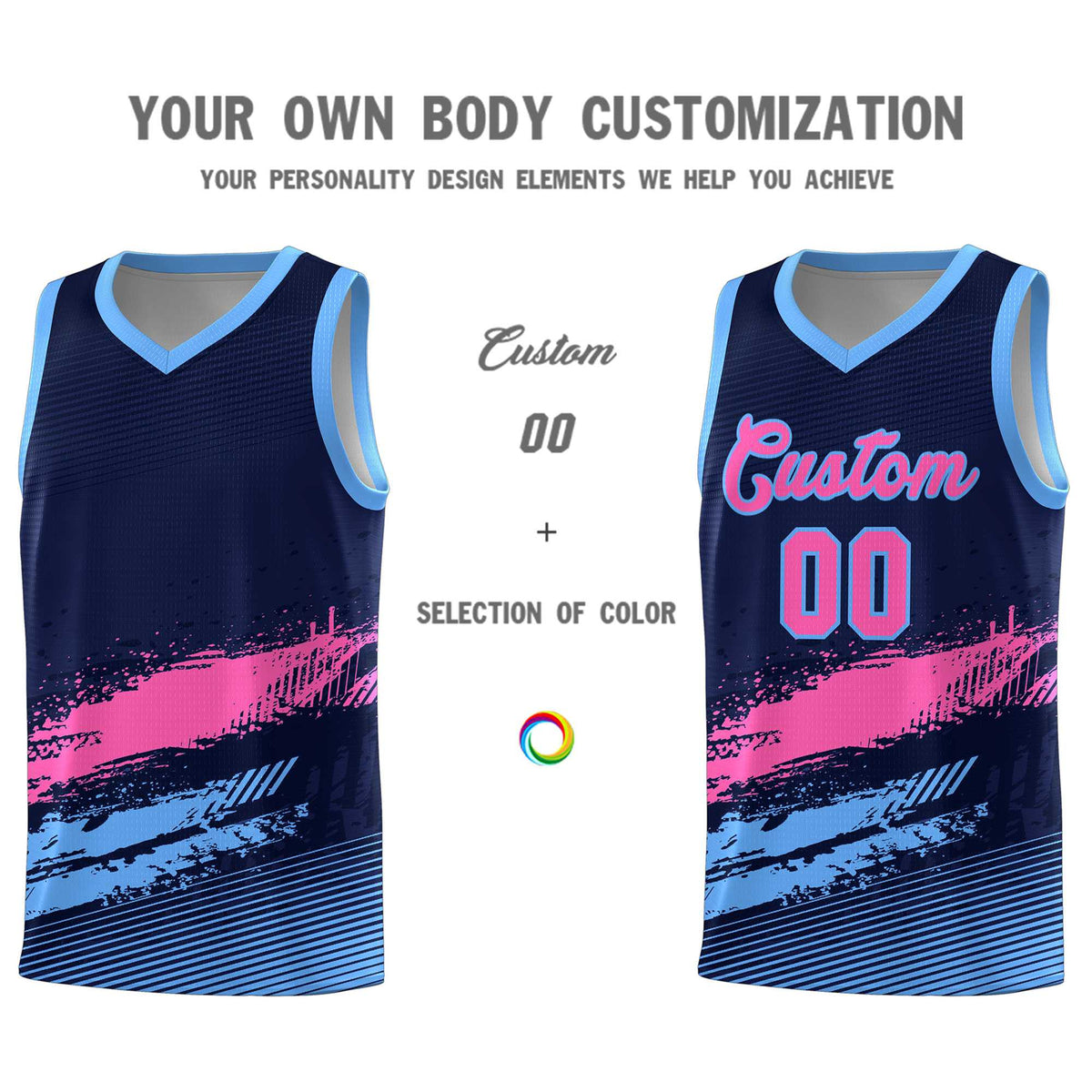 Custom Navy Pink and Powder Blue Graffiti Pattern Sports Uniform Basketball Jersey|KXKSHOP