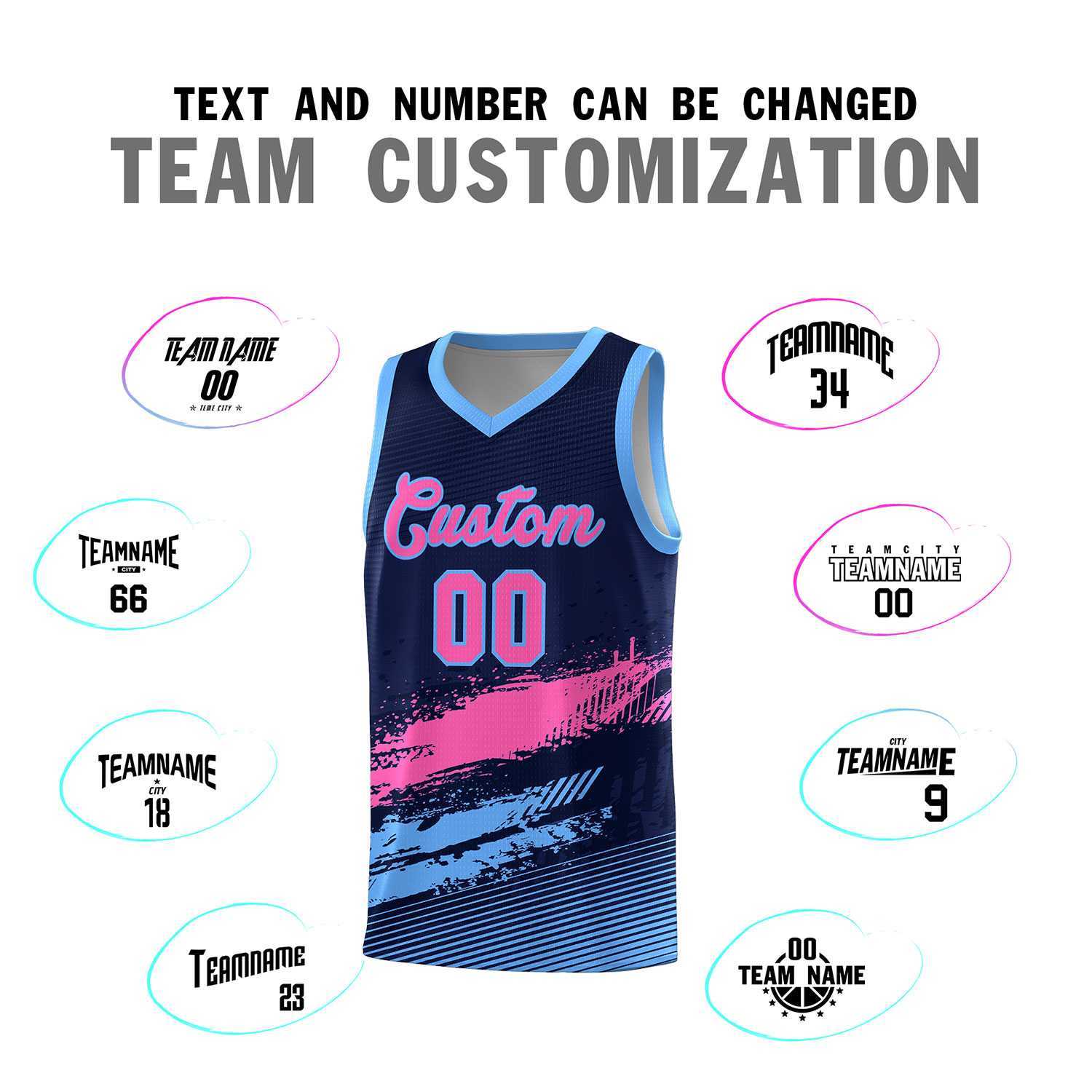 Custom Navy Pink and Powder Blue Graffiti Pattern Sports Uniform Basketball Jersey|KXKSHOP