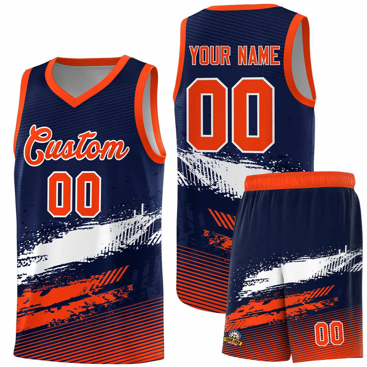 Custom Navy White and Orange Graffiti Pattern Sports Uniform Basketball Jersey|KXKSHOP