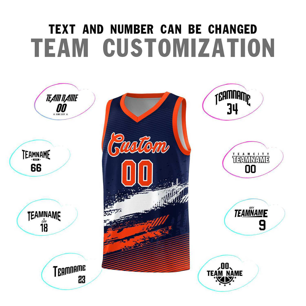 Custom Navy White and Orange Graffiti Pattern Sports Uniform Basketball Jersey|KXKSHOP