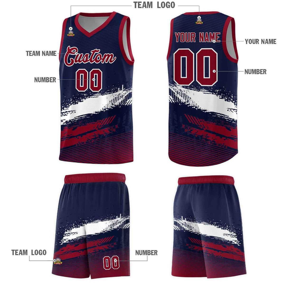 Custom Navy White and Crimson Graffiti Pattern Sports Uniform Basketball Jersey|KXKSHOP