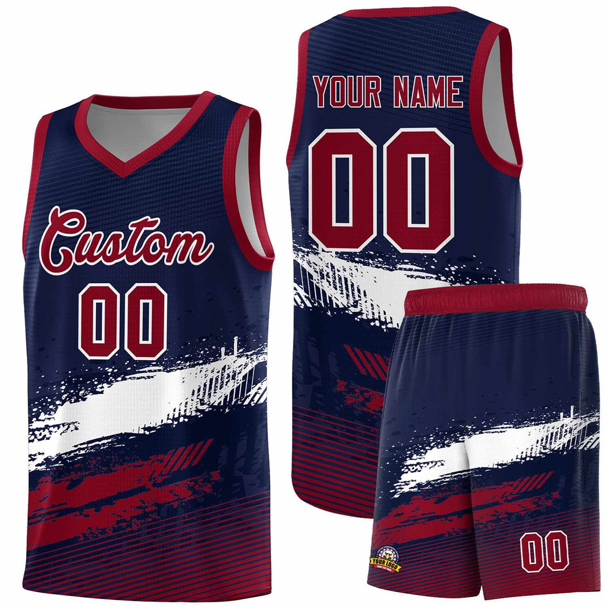 Custom Navy White and Crimson Graffiti Pattern Sports Uniform Basketball Jersey|KXKSHOP