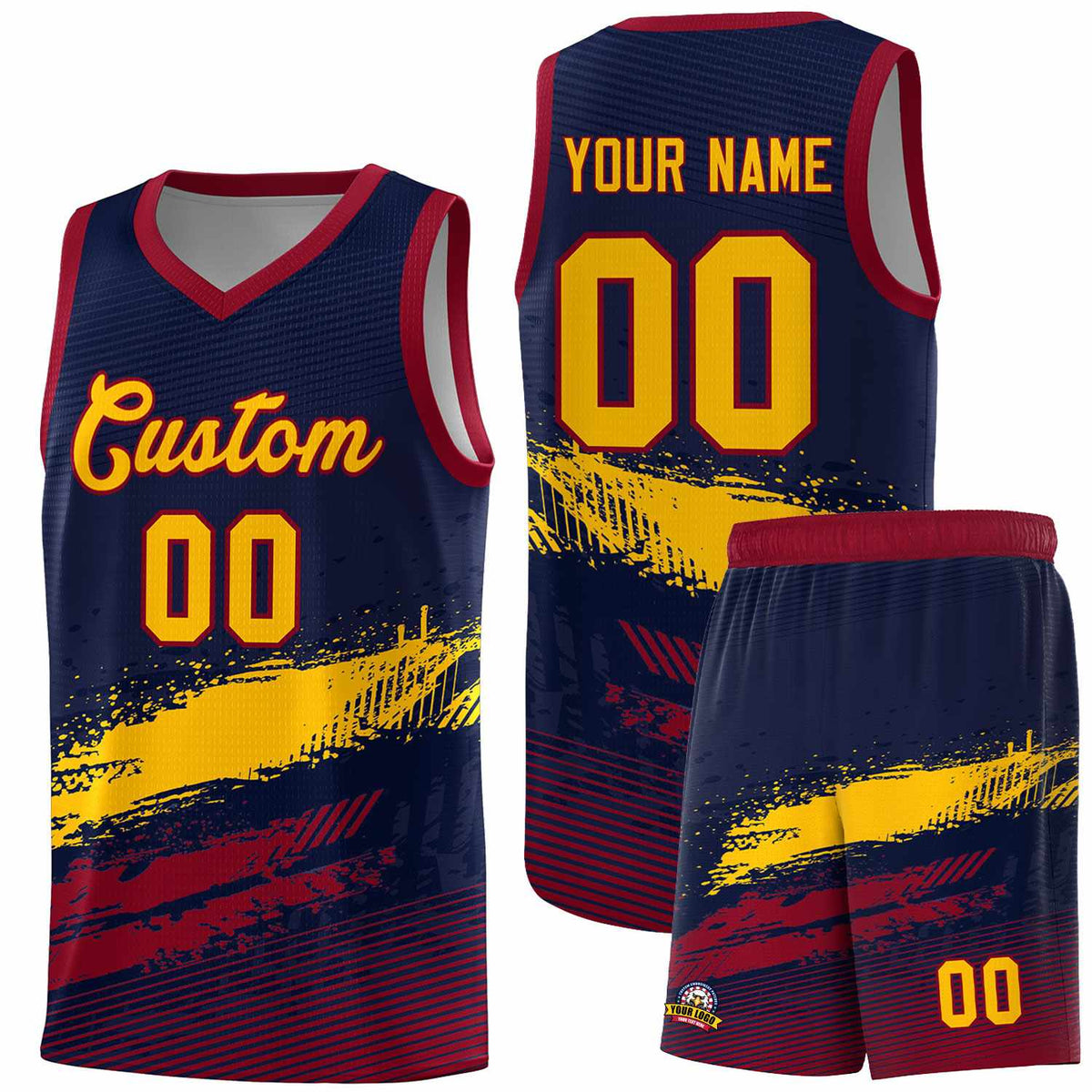 Custom Navy Yellow and Crimson Graffiti Pattern Sports Uniform Basketball Jersey|KXKSHOP