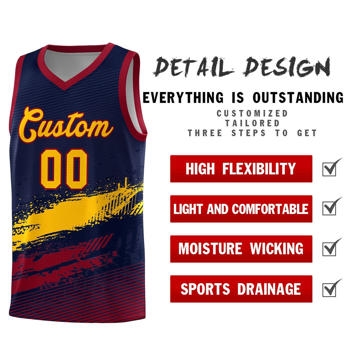 Custom Navy Yellow and Crimson Graffiti Pattern Sports Uniform Basketball Jersey|KXKSHOP