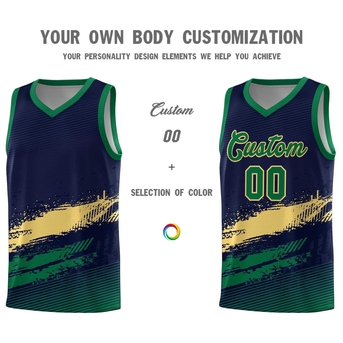 Custom Navy Khaki and Kelly Green Graffiti Pattern Sports Uniform Basketball Jersey|KXKSHOP