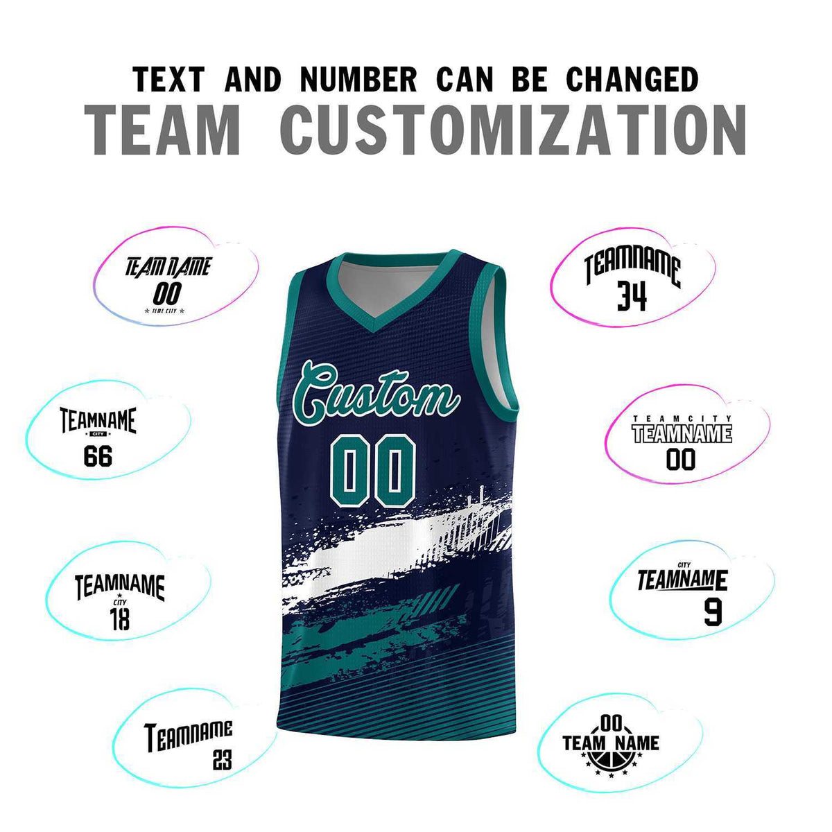 Custom Navy White and Aqua Graffiti Pattern Sports Uniform Basketball Jersey|KXKSHOP