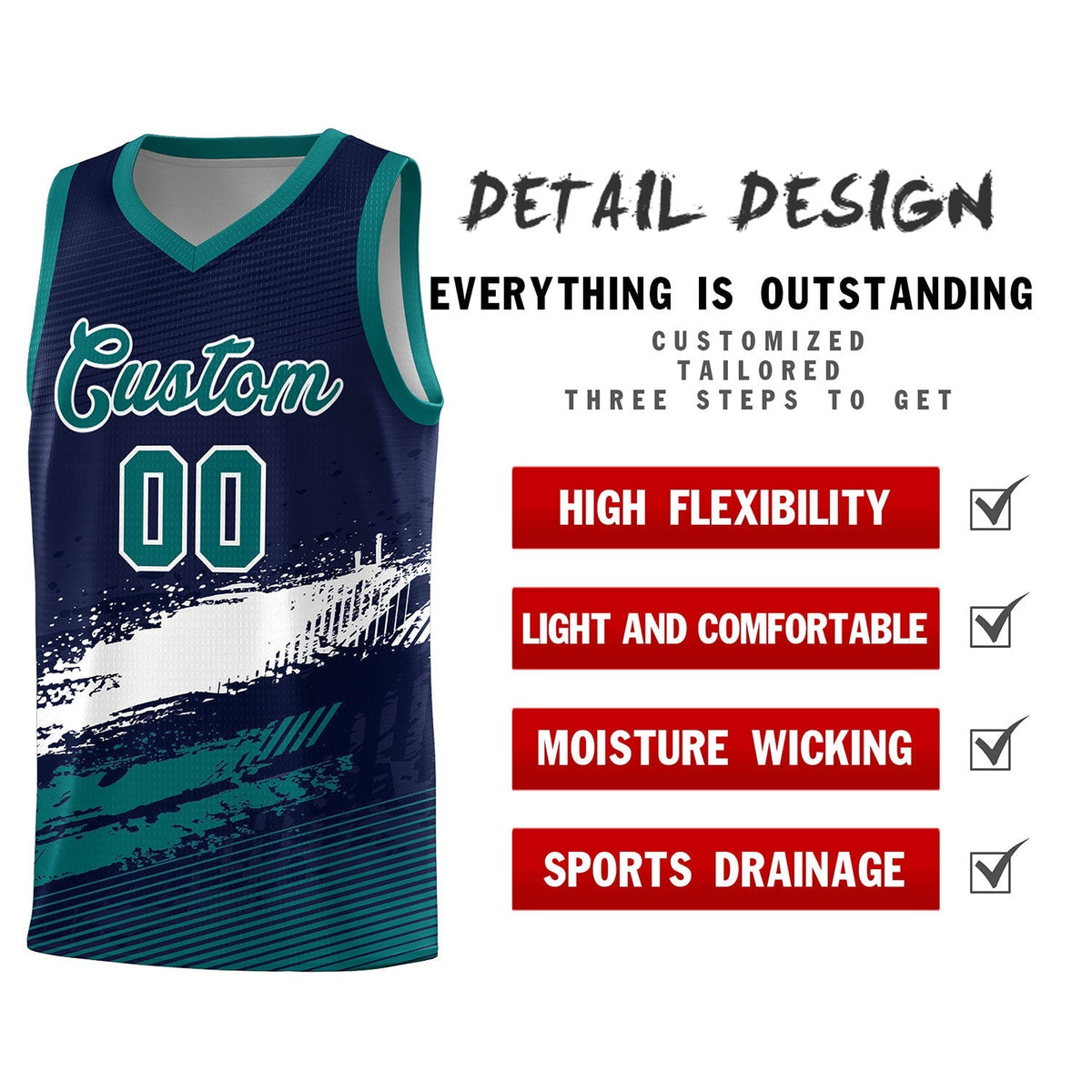 Custom Navy White and Aqua Graffiti Pattern Sports Uniform Basketball Jersey|KXKSHOP