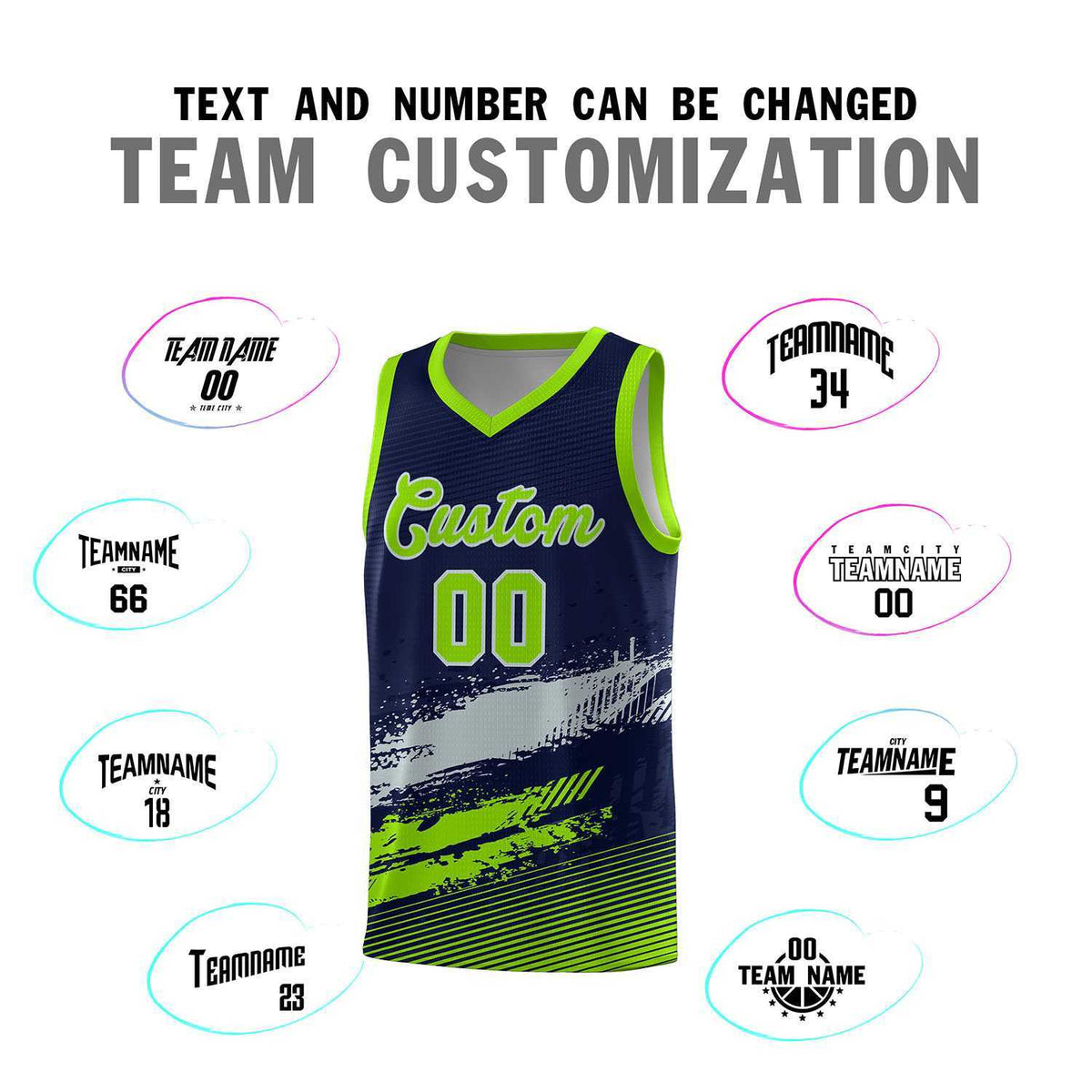 Custom Navy Gray and Neon Green Graffiti Pattern Sports Uniform Basketball Jersey|KXKSHOP