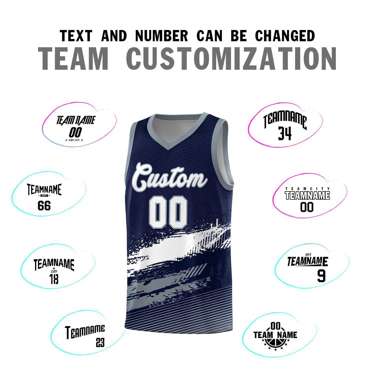 Custom Navy White and Gray Graffiti Pattern Sports Uniform Basketball Jersey|KXKSHOP
