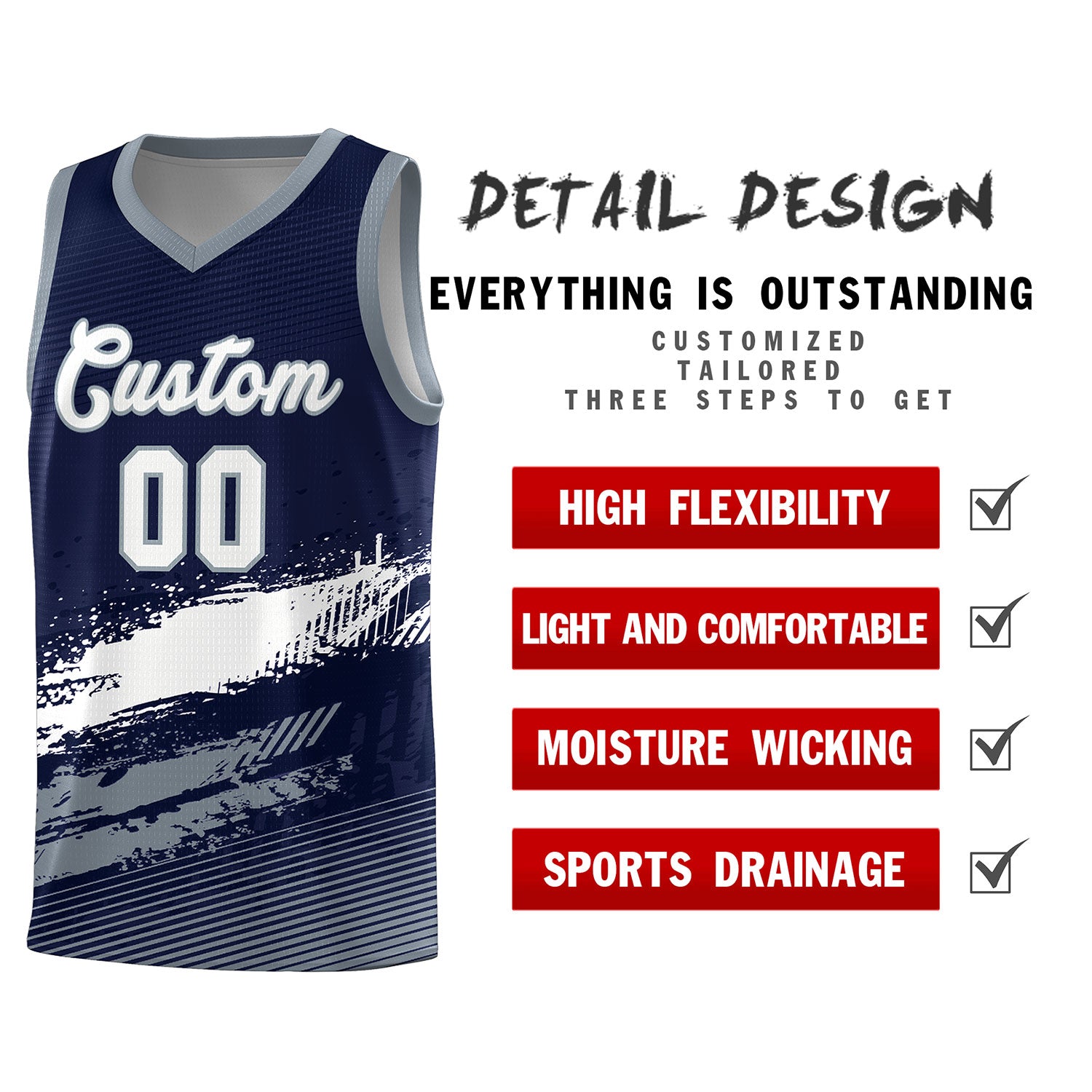 Custom Navy White and Gray Graffiti Pattern Sports Uniform Basketball Jersey|KXKSHOP