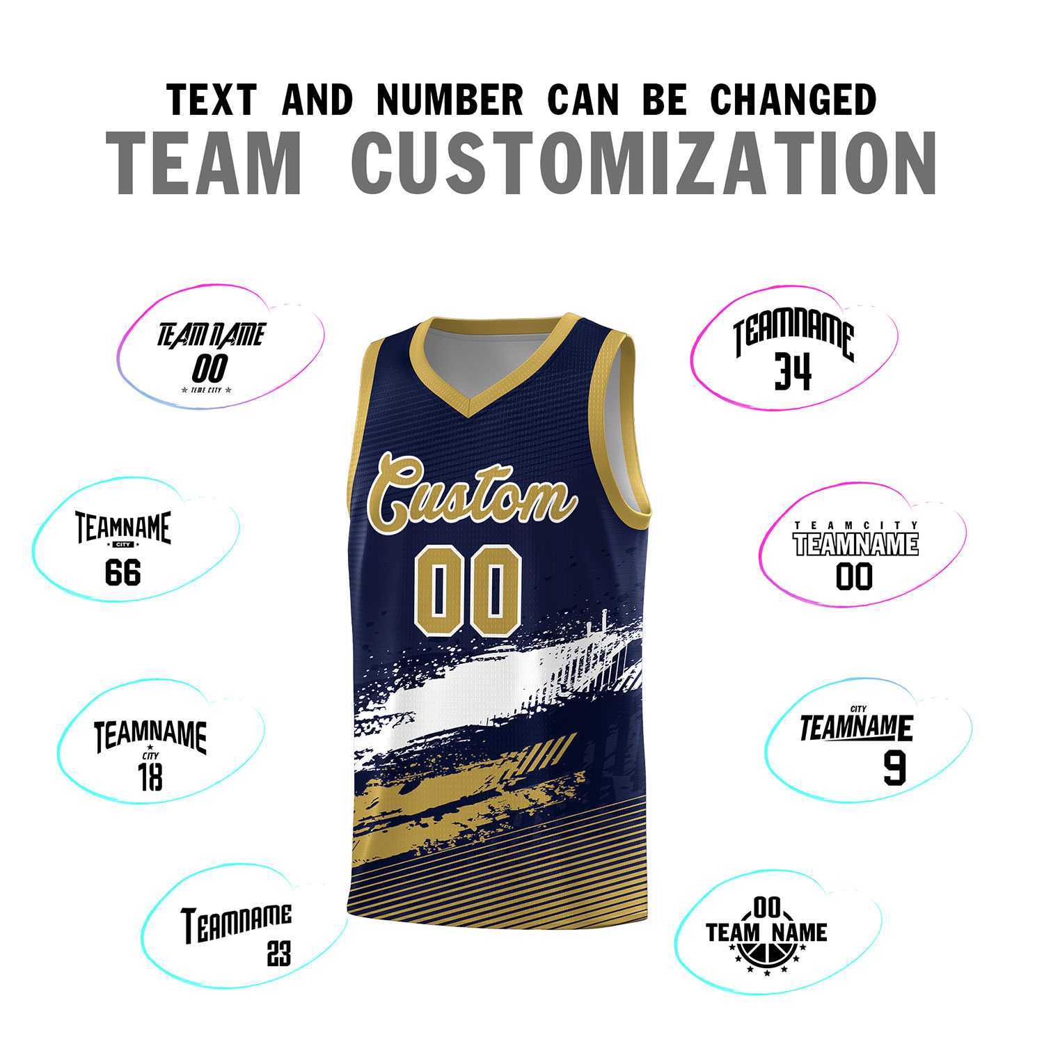 Custom Navy White and Old Gold Graffiti Pattern Sports Uniform Basketball Jersey|KXKSHOP