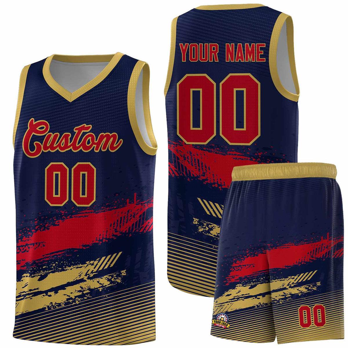 Custom Navy Red and Old Gold Graffiti Pattern Sports Uniform Basketball Jersey|KXKSHOP