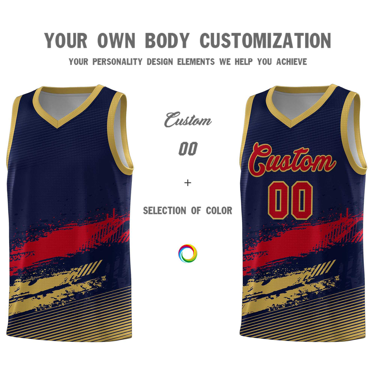 Custom Navy Red and Old Gold Graffiti Pattern Sports Uniform Basketball Jersey|KXKSHOP