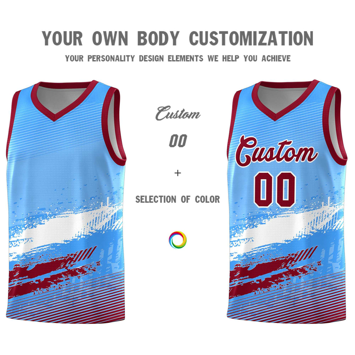 Custom Powder Blue White and Crimson Graffiti Pattern Sports Uniform Basketball Jersey|KXKSHOP