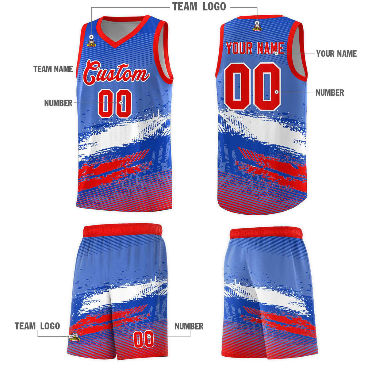 Custom Royal White and Red Graffiti Pattern Sports Uniform Basketball Jersey|KXKSHOP