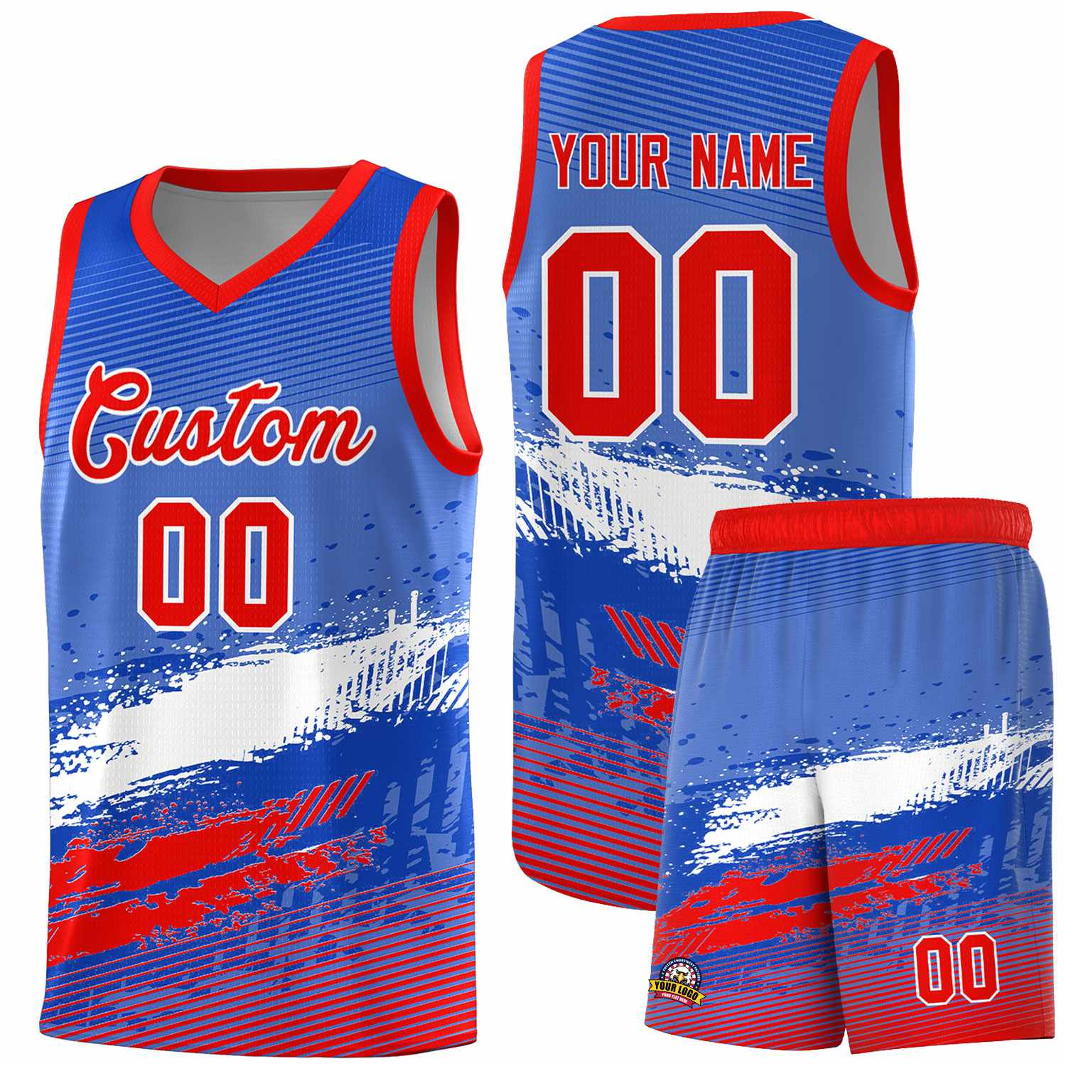 Custom Royal White and Red Graffiti Pattern Sports Uniform Basketball Jersey|KXKSHOP