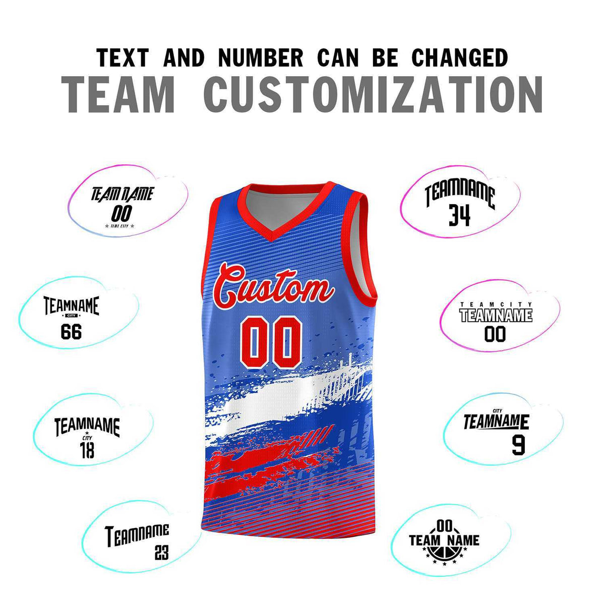 Custom Royal White and Red Graffiti Pattern Sports Uniform Basketball Jersey|KXKSHOP
