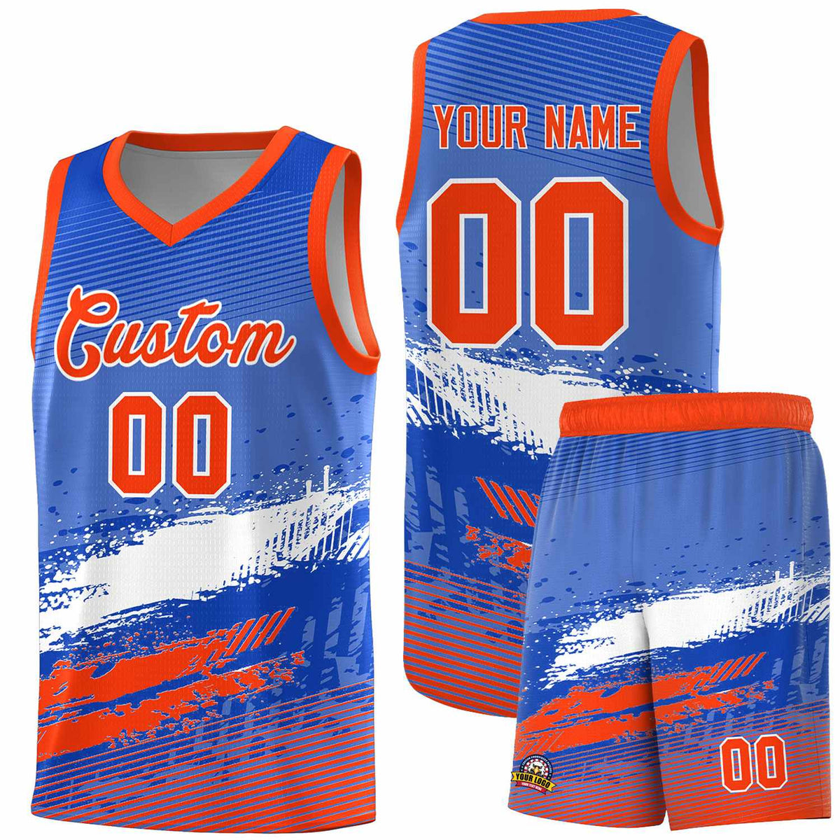 Custom Royal White and Orange Graffiti Pattern Sports Uniform Basketball Jersey|KXKSHOP
