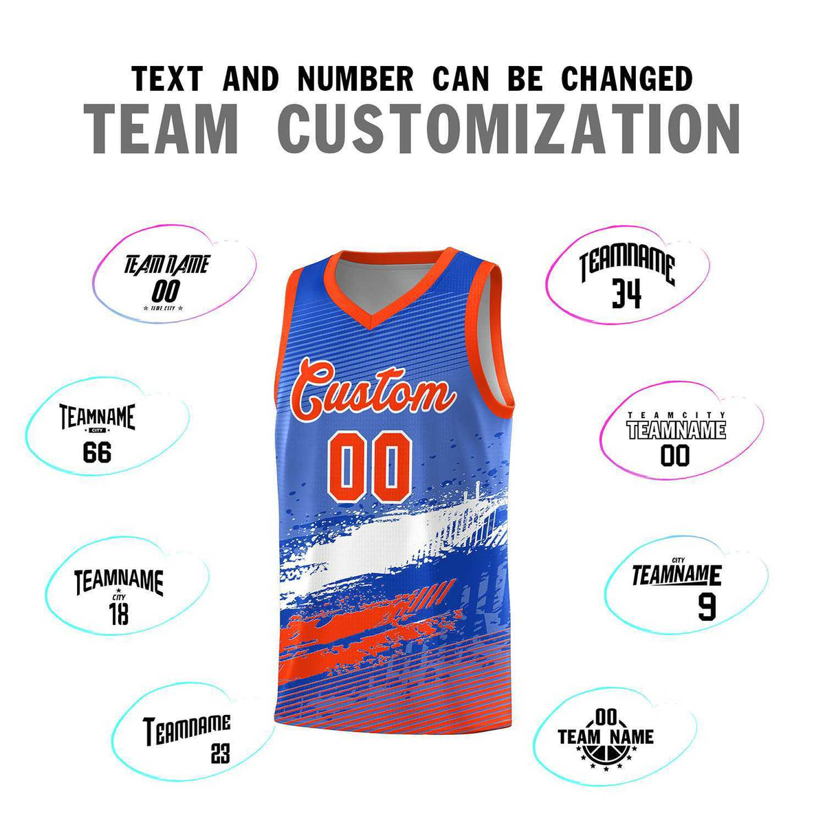 Custom Royal White and Orange Graffiti Pattern Sports Uniform Basketball Jersey|KXKSHOP