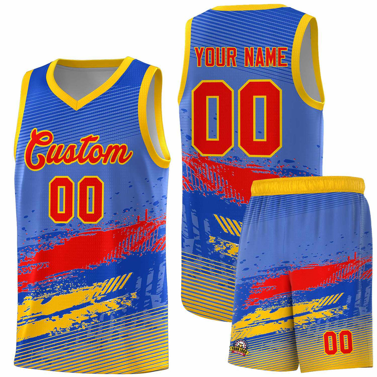 Custom Royal Red and Yellow Graffiti Pattern Sports Uniform Basketball Jersey|KXKSHOP