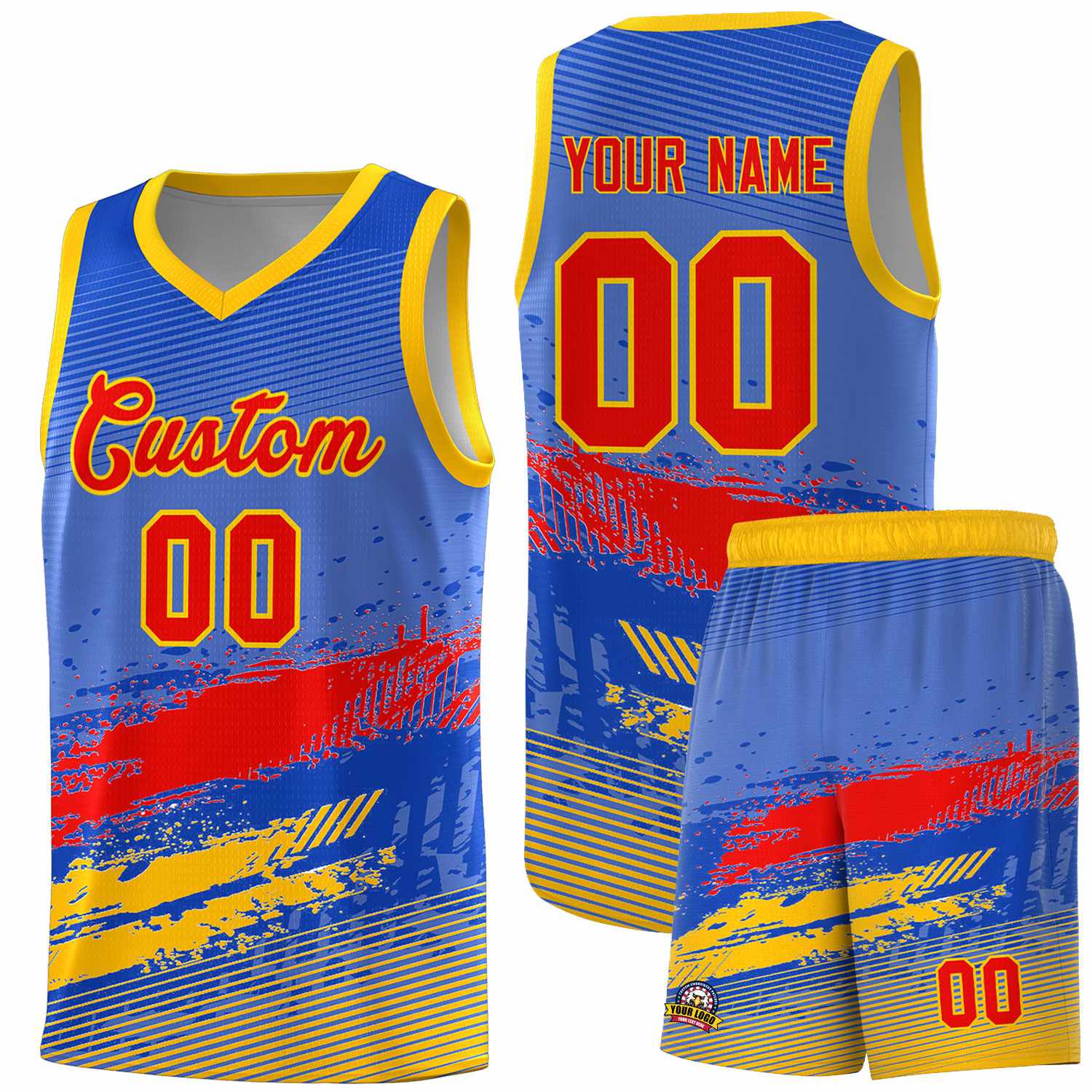 Custom Royal Red and Yellow Graffiti Pattern Sports Uniform Basketball Jersey|KXKSHOP