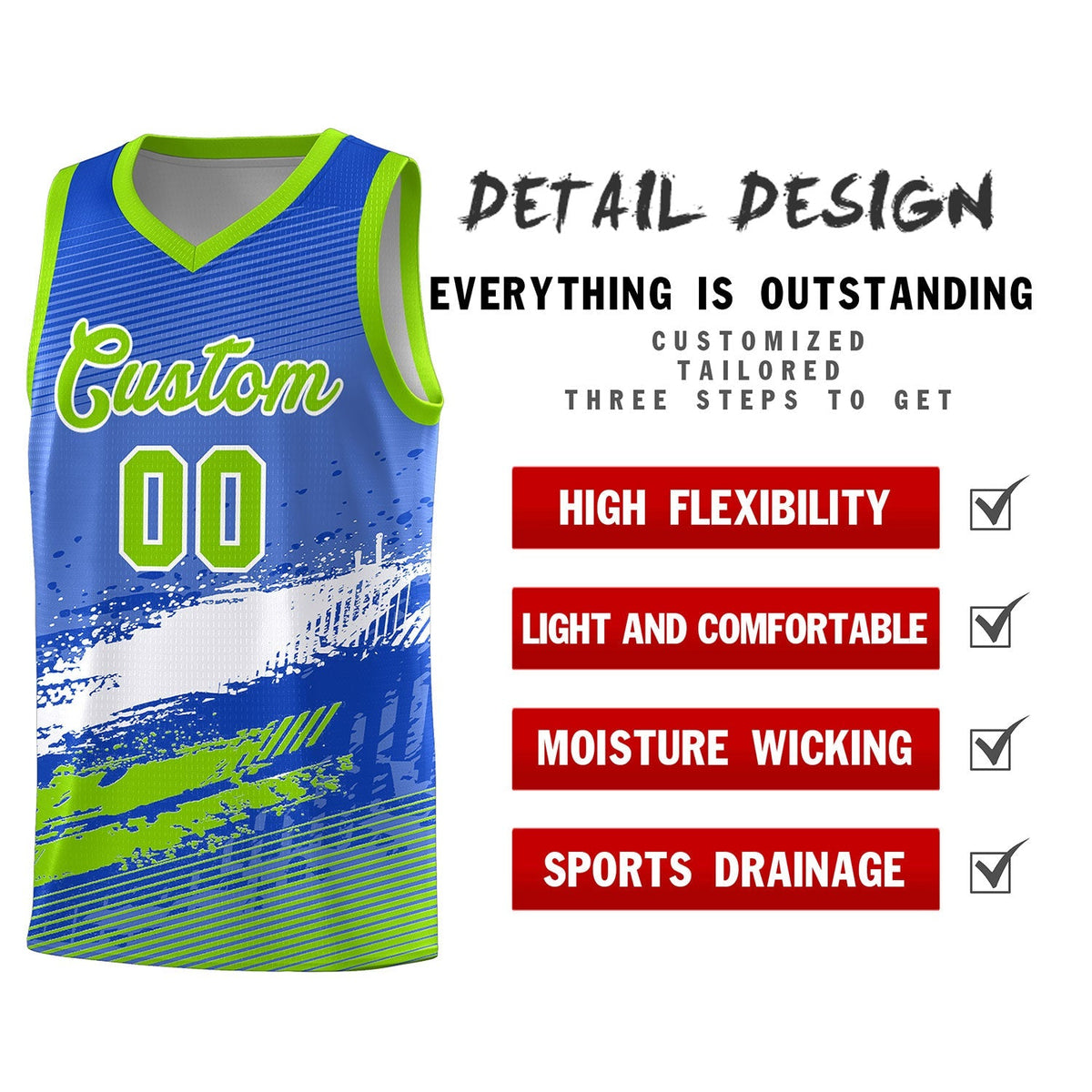 Custom Royal White and Neon Green Graffiti Pattern Sports Uniform Basketball Jersey|KXKSHOP