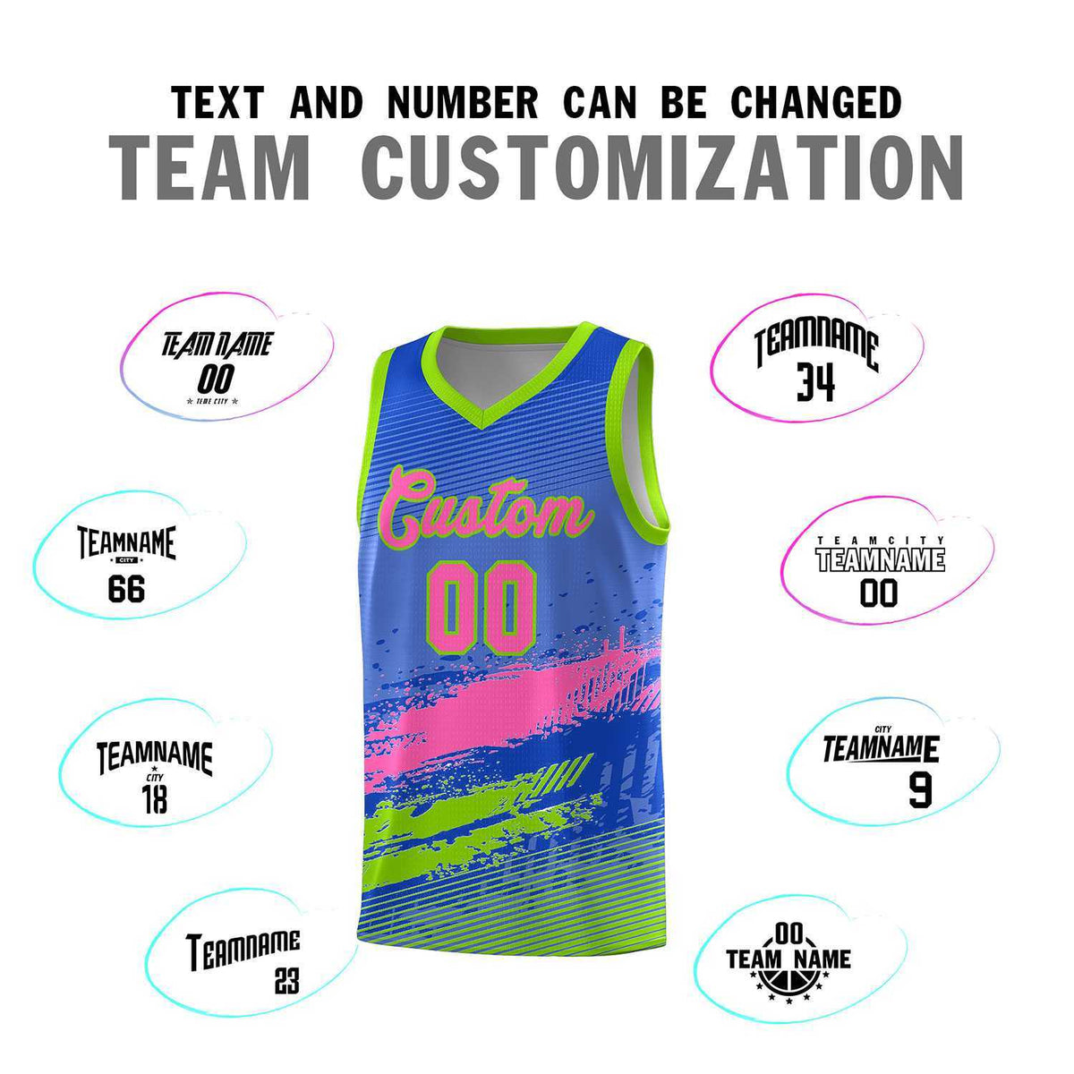 Custom Royal Pink and Neon Green Graffiti Pattern Sports Uniform Basketball Jersey|KXKSHOP