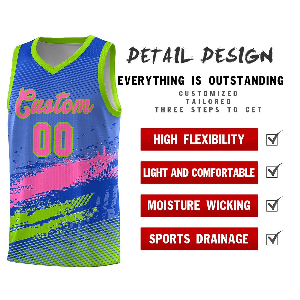 Custom Royal Pink and Neon Green Graffiti Pattern Sports Uniform Basketball Jersey|KXKSHOP