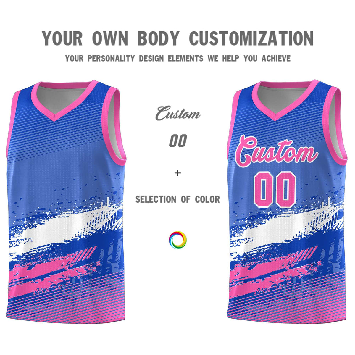 Custom Royal White and Pink Graffiti Pattern Sports Uniform Basketball Jersey|KXKSHOP