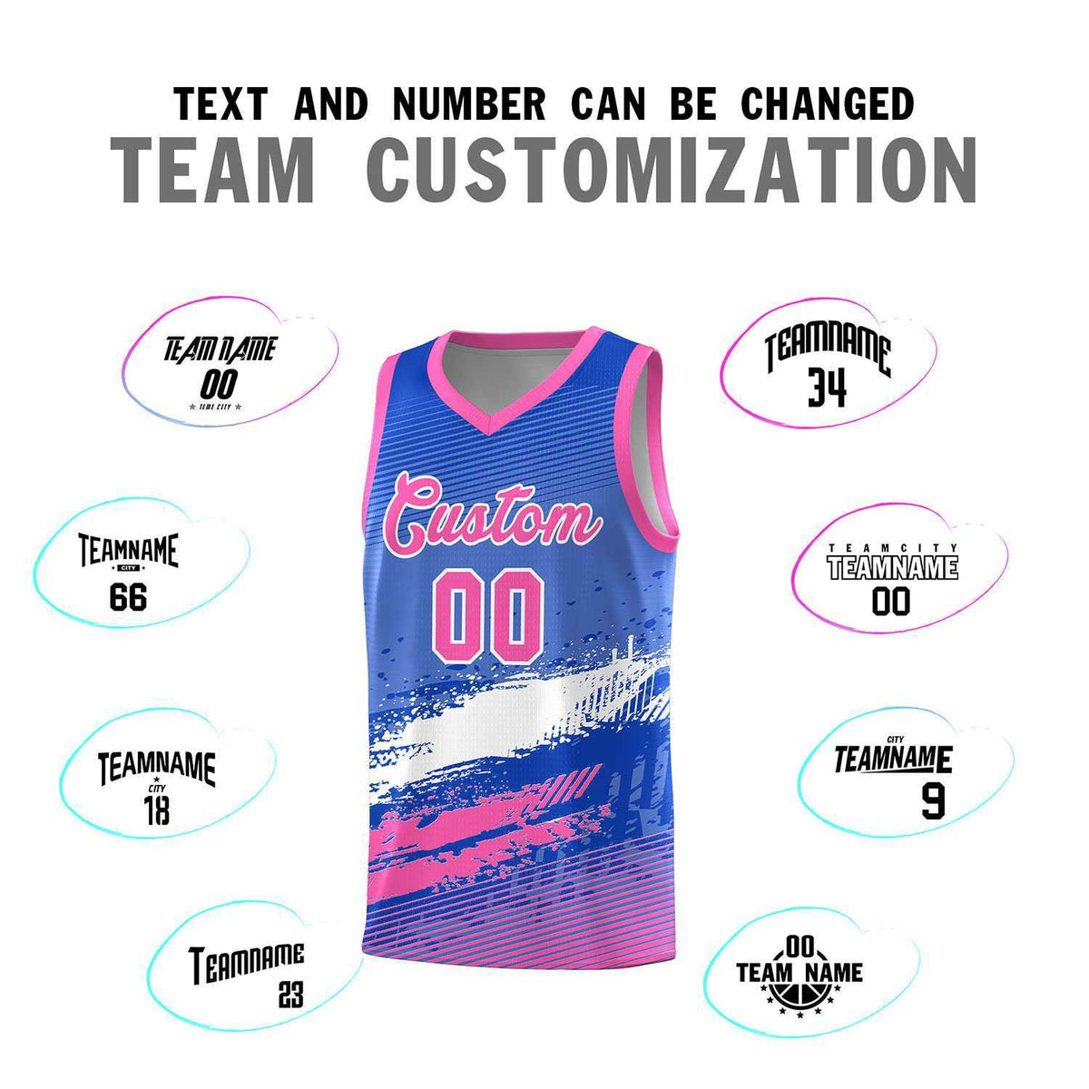 Custom Royal White and Pink Graffiti Pattern Sports Uniform Basketball Jersey|KXKSHOP