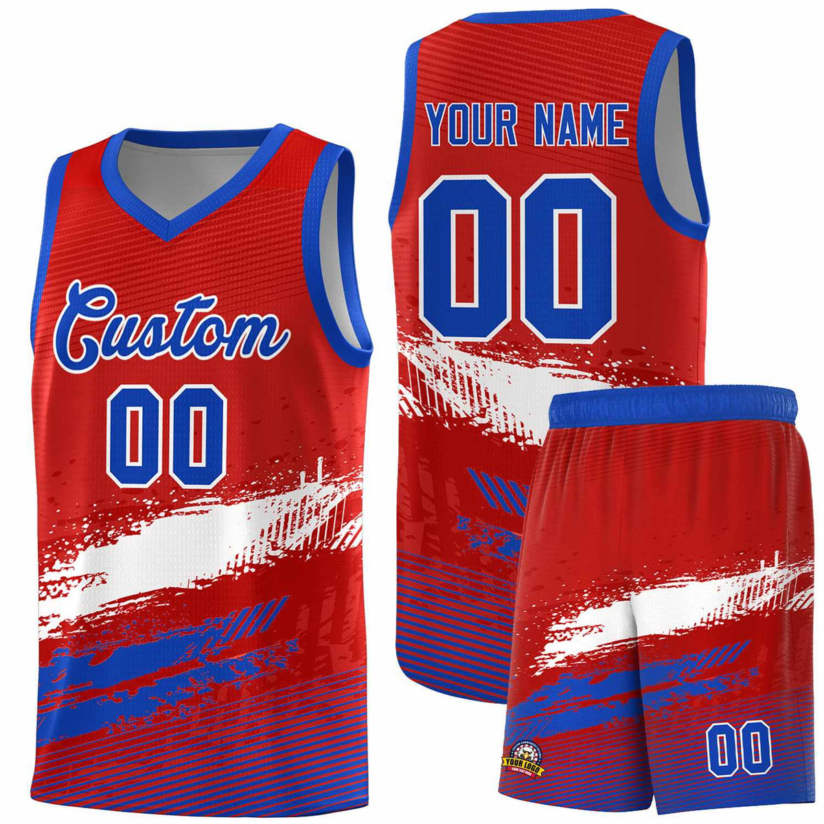 Custom Red White and Royal Graffiti Pattern Sports Uniform Basketball Jersey|KXKSHOP
