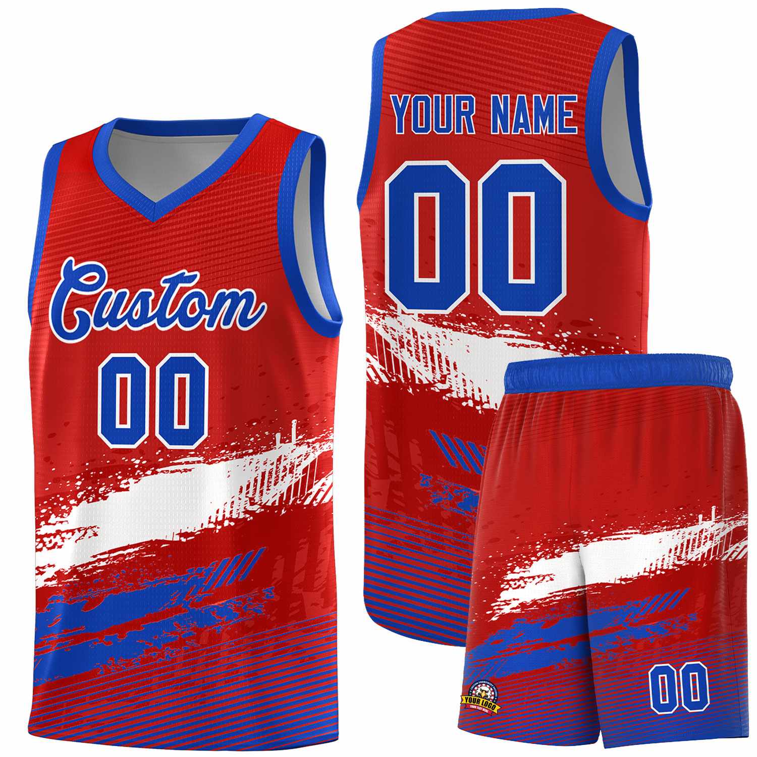 Custom Red White and Royal Graffiti Pattern Sports Uniform Basketball Jersey|KXKSHOP