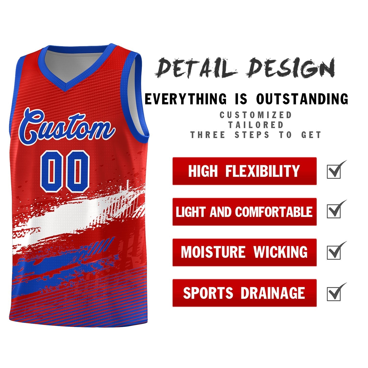 Custom Red White and Royal Graffiti Pattern Sports Uniform Basketball Jersey|KXKSHOP