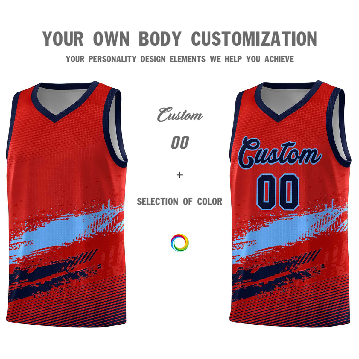 Custom Red Powder Blue and Navy Graffiti Pattern Sports Uniform Basketball Jersey|KXKSHOP