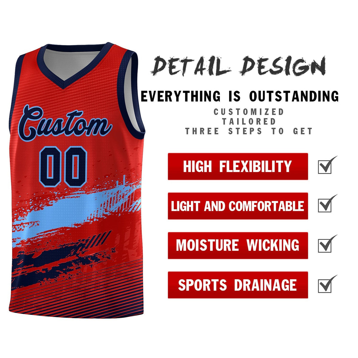 Custom Red Powder Blue and Navy Graffiti Pattern Sports Uniform Basketball Jersey|KXKSHOP