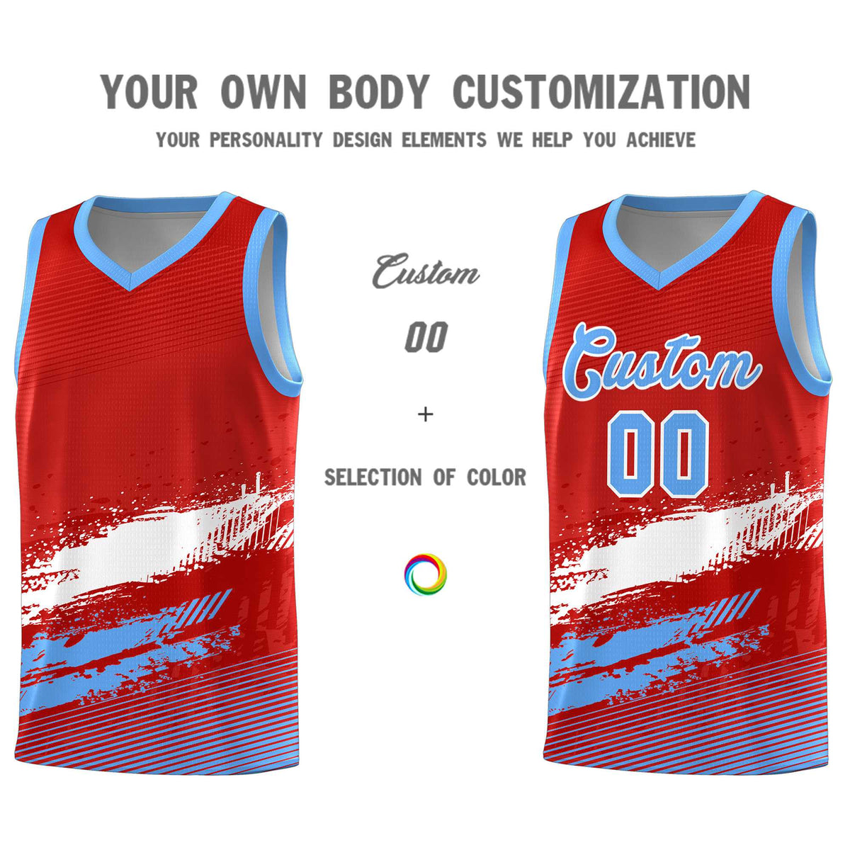 Custom Red White and Powder Blue Graffiti Pattern Sports Uniform Basketball Jersey|KXKSHOP