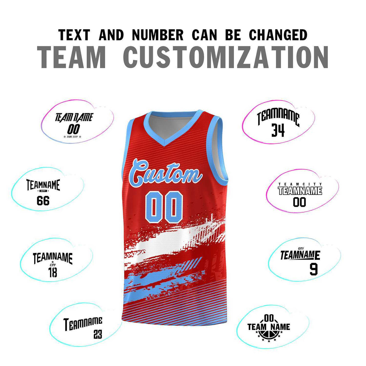 Custom Red White and Powder Blue Graffiti Pattern Sports Uniform Basketball Jersey|KXKSHOP