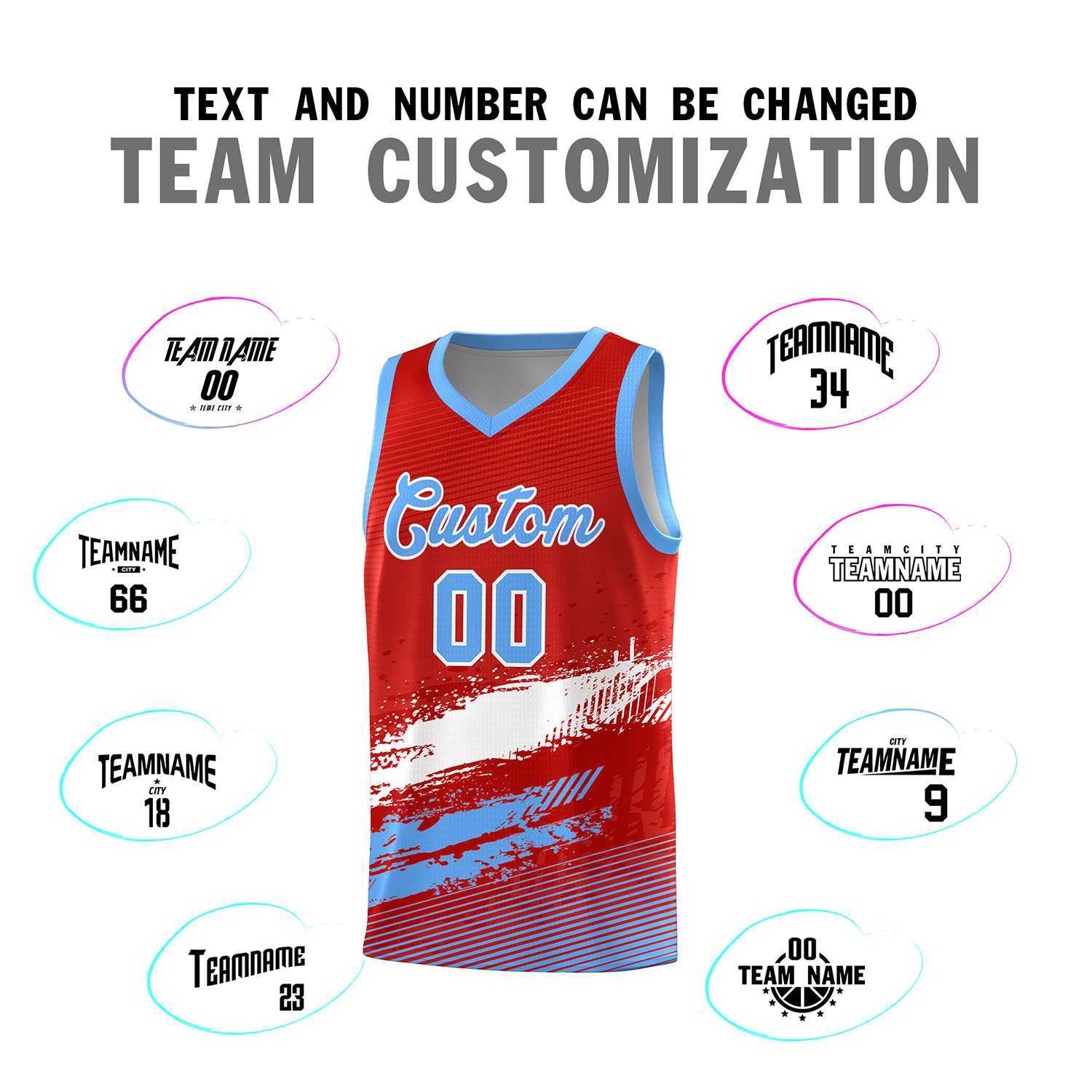 Custom Red White and Powder Blue Graffiti Pattern Sports Uniform Basketball Jersey|KXKSHOP