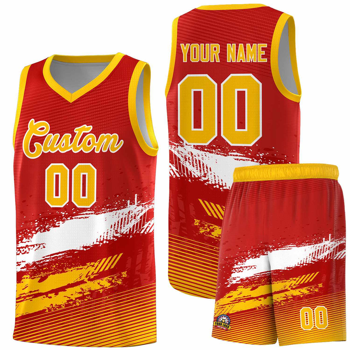 Custom Red White and Yellow Graffiti Pattern Sports Uniform Basketball Jersey|KXKSHOP