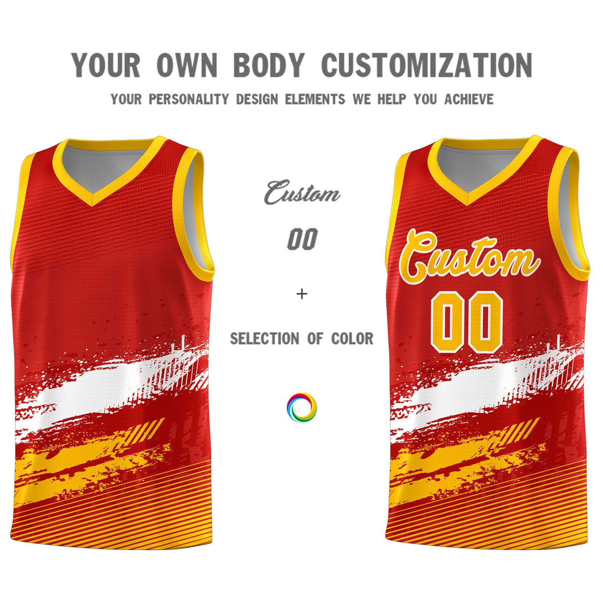 Custom Red White and Yellow Graffiti Pattern Sports Uniform Basketball Jersey|KXKSHOP