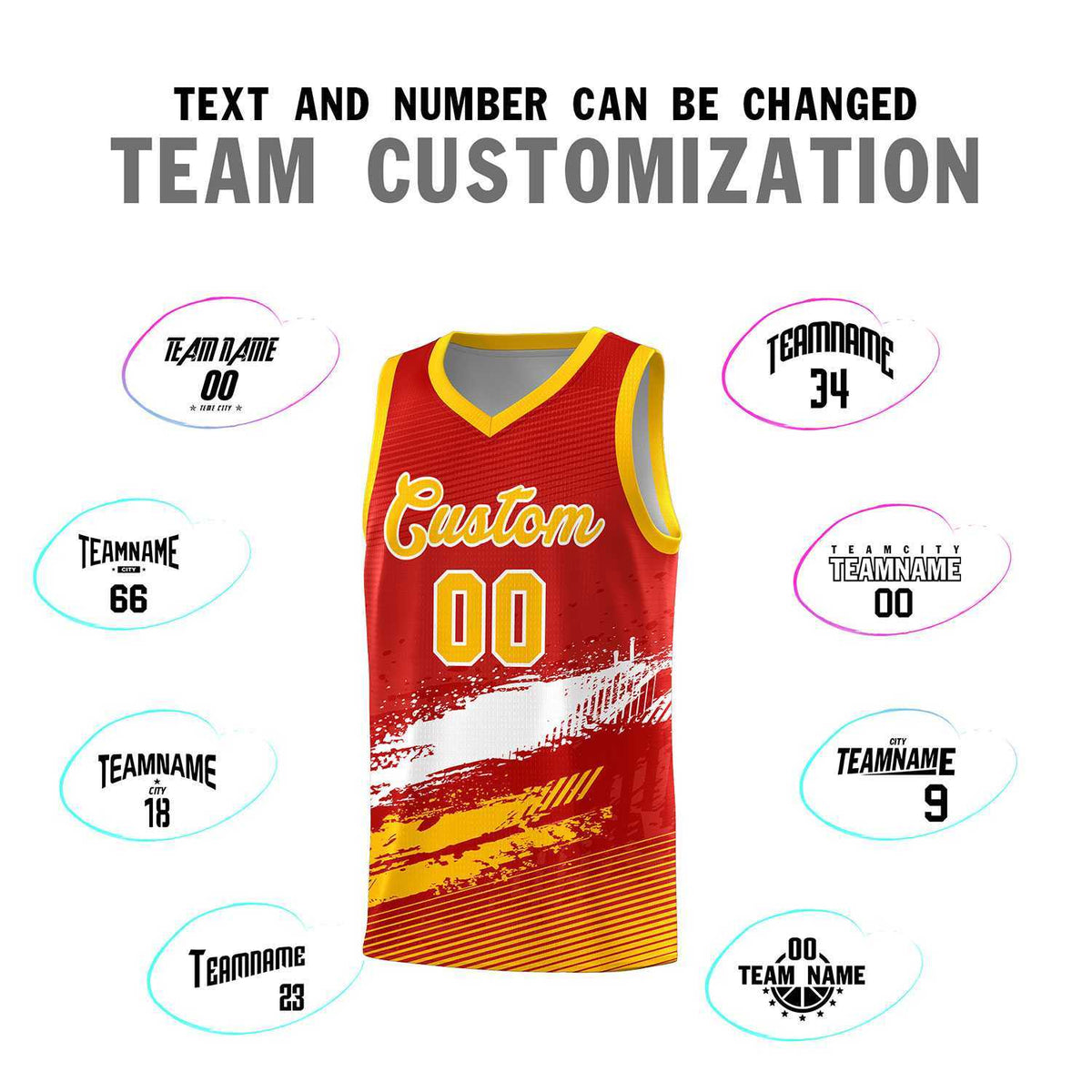 Custom Red White and Yellow Graffiti Pattern Sports Uniform Basketball Jersey|KXKSHOP