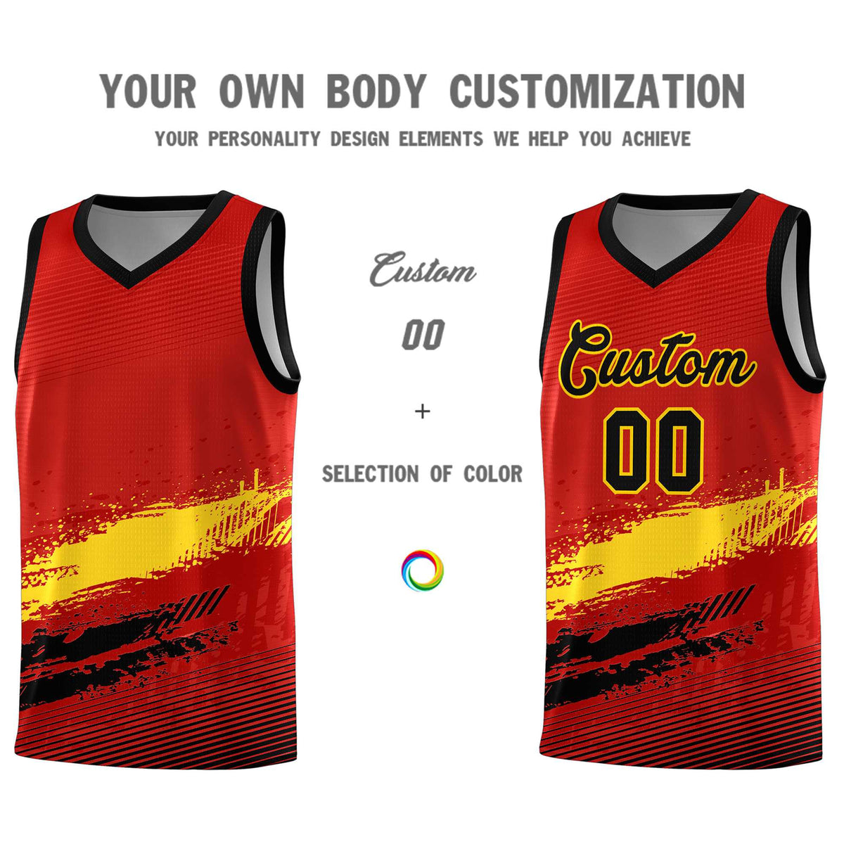 Custom Red Gold and Black Graffiti Pattern Sports Uniform Basketball Jersey|KXKSHOP