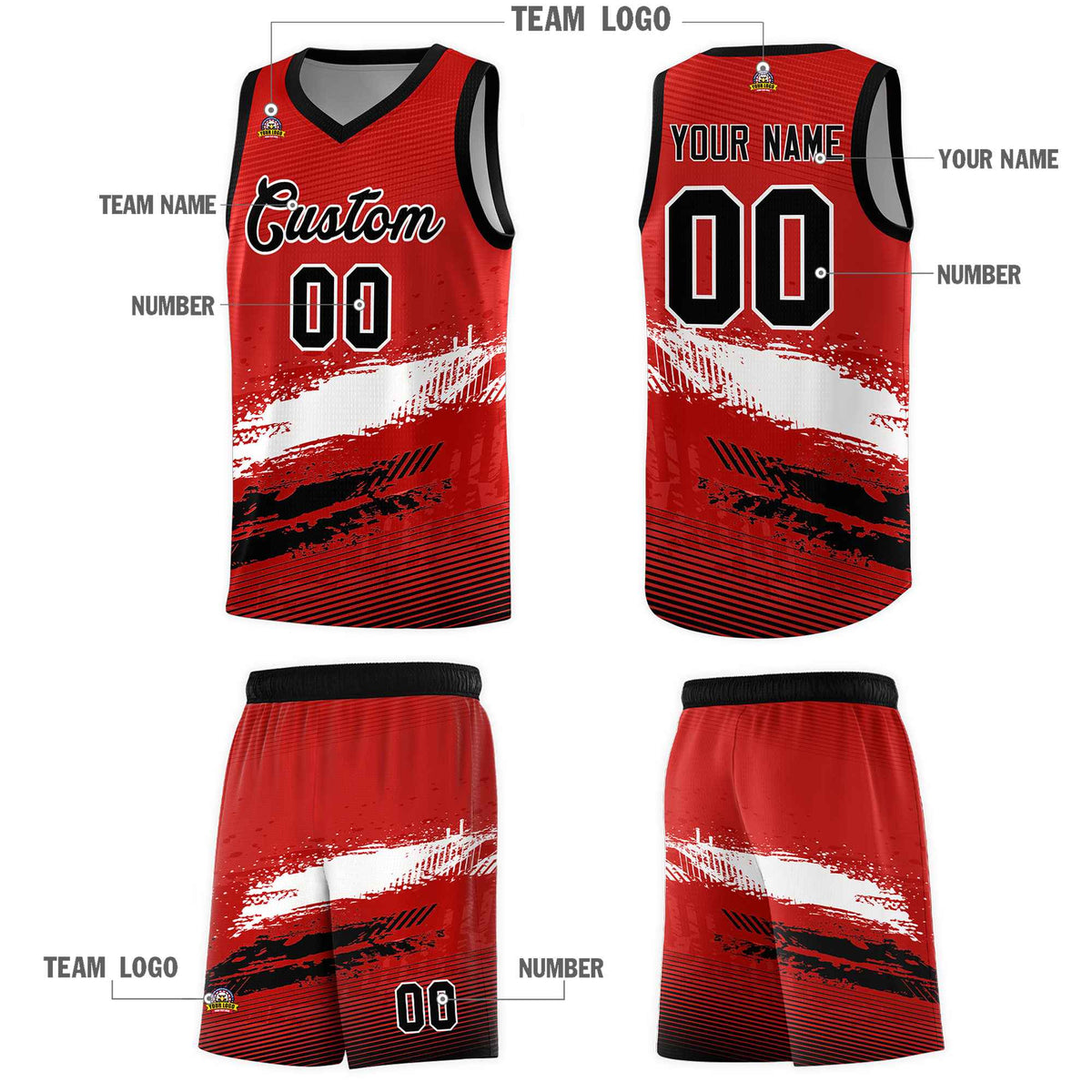Custom Red White and Black Graffiti Pattern Sports Uniform Basketball Jersey|KXKSHOP