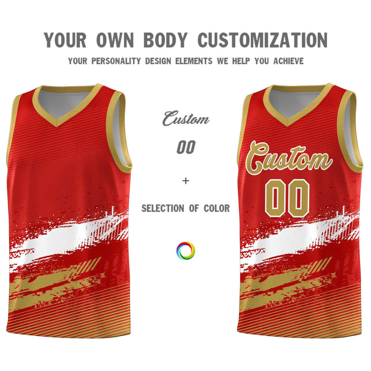 Custom Red White and Old Gold Graffiti Pattern Sports Uniform Basketball Jersey|KXKSHOP
