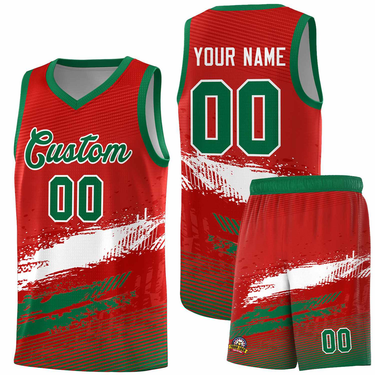 Custom Red White and Kelly Green Graffiti Pattern Sports Uniform Basketball Jersey|KXKSHOP