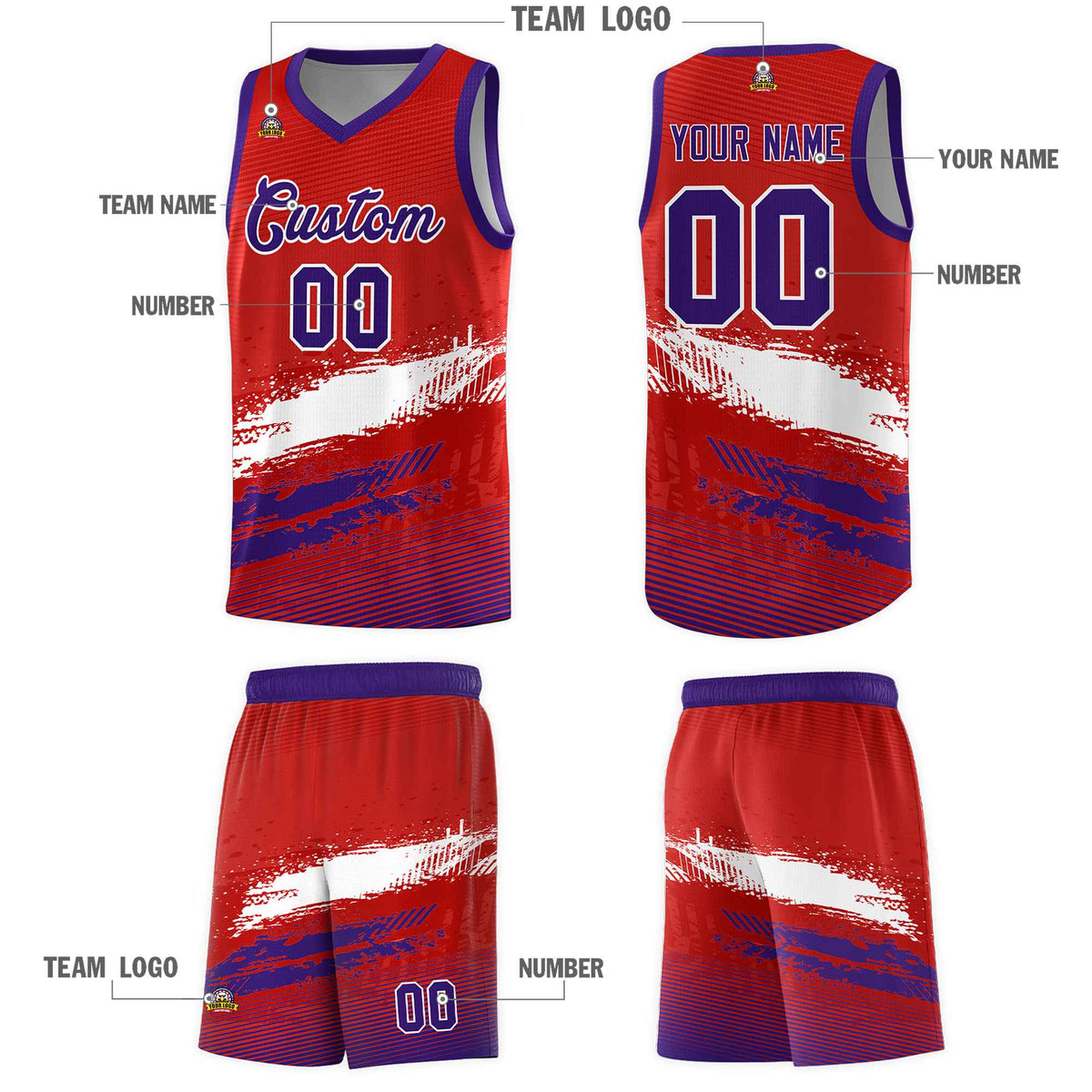Custom Red White and Purple Graffiti Pattern Sports Uniform Basketball Jersey|KXKSHOP