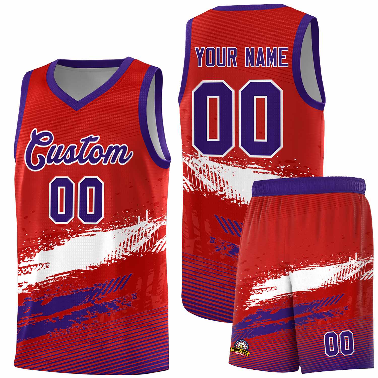 Custom Red White and Purple Graffiti Pattern Sports Uniform Basketball Jersey|KXKSHOP